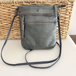 Cochor Crossbody Bag Slate Gray Blue Leather Small Zip Pocket Adjustable Strap
